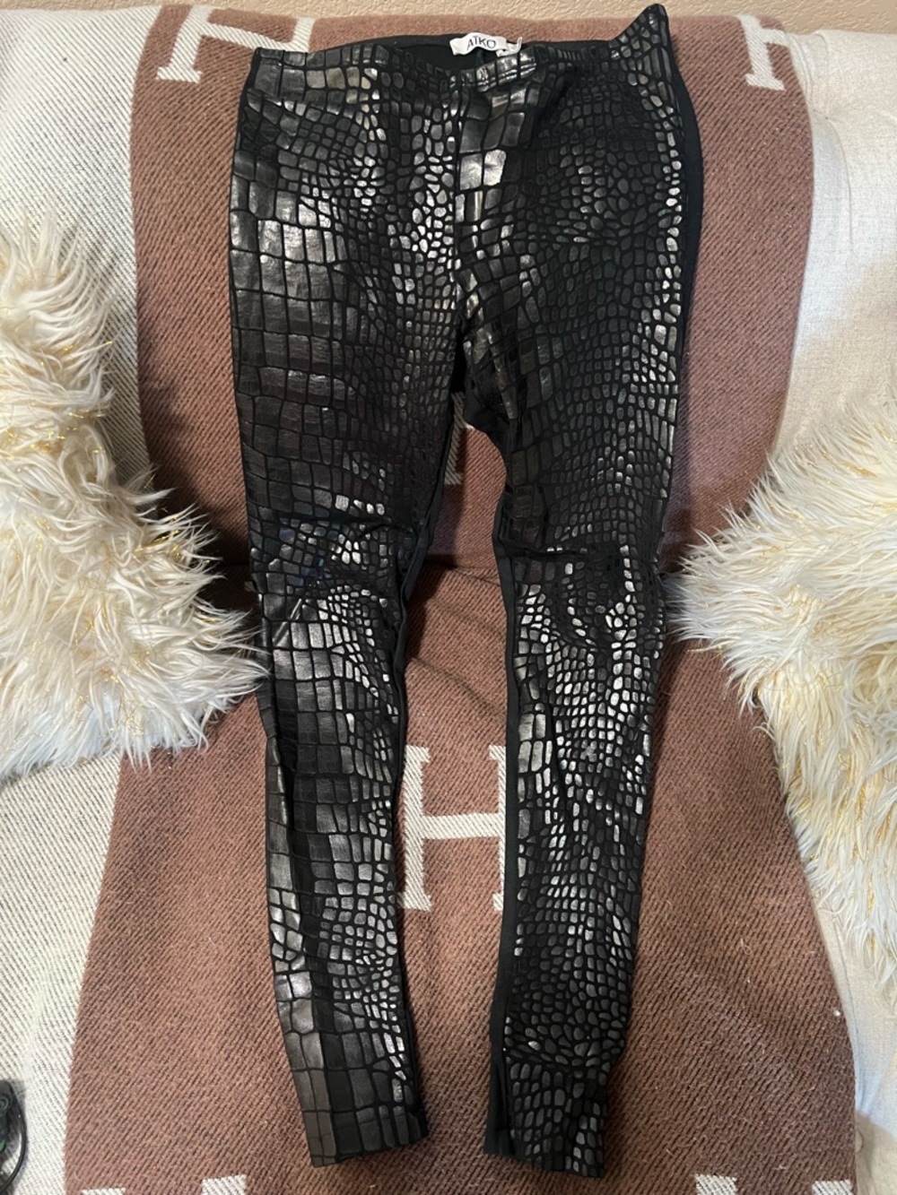 Aiko Black Croc-Embossed Skirt